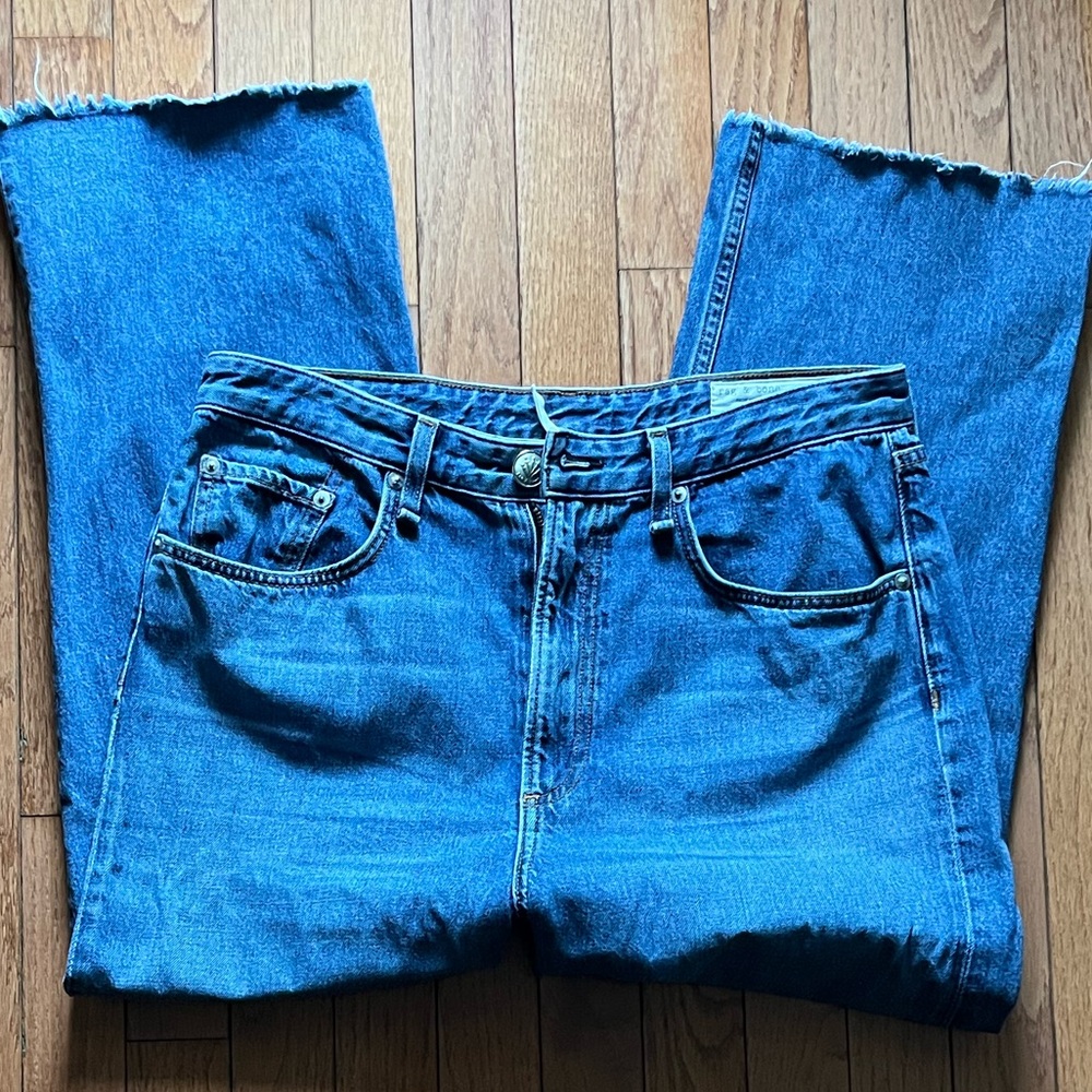 Rag & Bone cropped straight leg jeans with raw hem, size 30